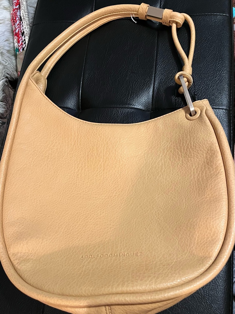 New Adolfo Dominguez Beige-Tan Luxurious Crescent Shoulder Bag
